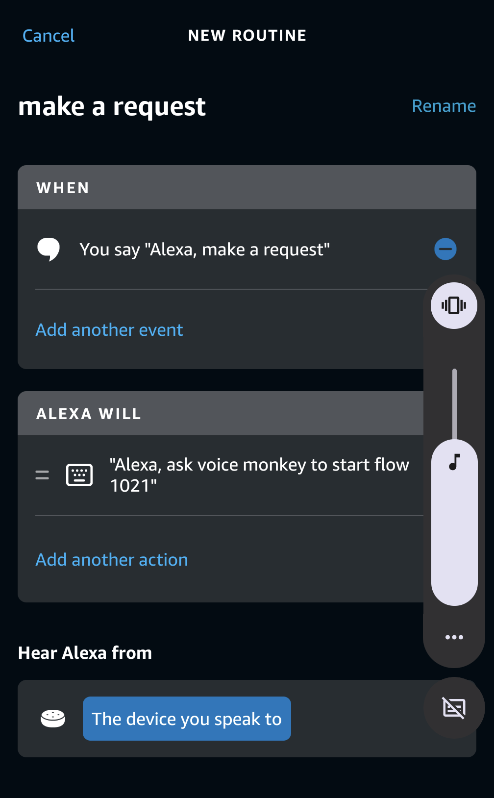 Final Alexa Routine for triggering URL